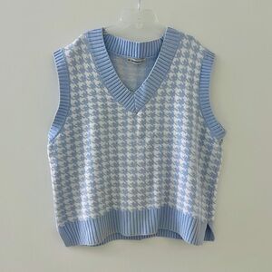 Houndstooth Blue and White V-Neck Sweater Vest